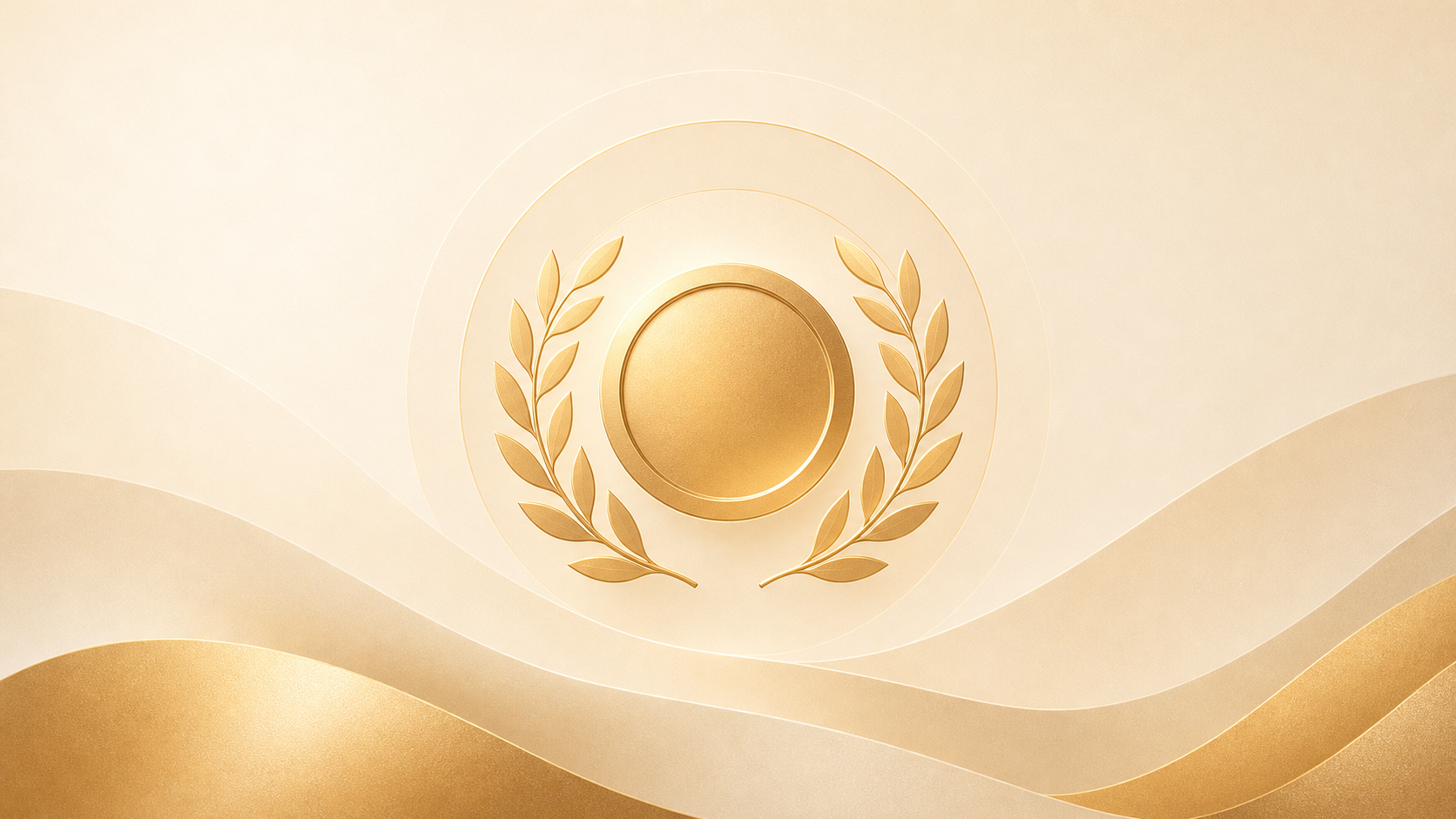 Minimalist gold-themed artwork representing awards and community outreach.